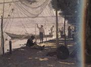 Francois Bocion Fishermen Mending Their Fishing Nets (nn02) oil on canvas